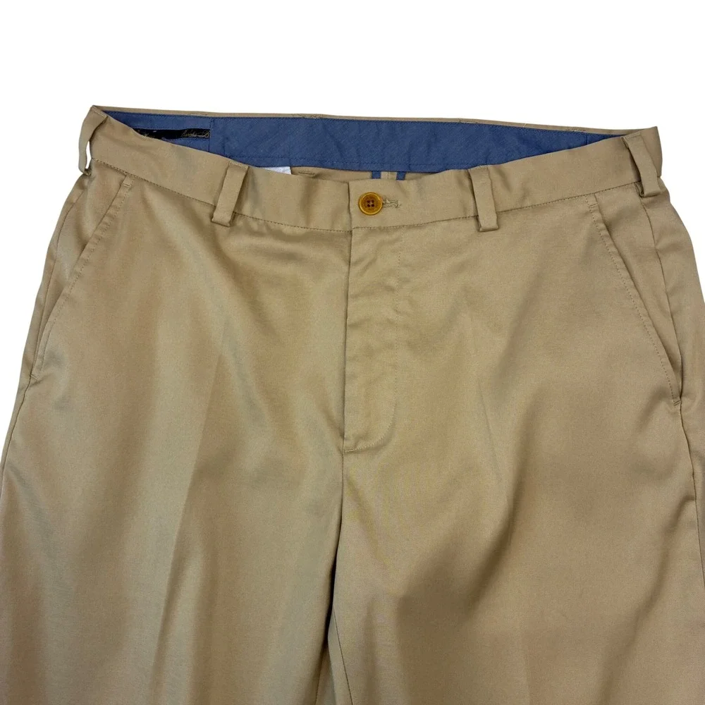 Brooks Brothers Chino Trousers Men 34x32 Tan Khaki Flat Front Cotton Pants